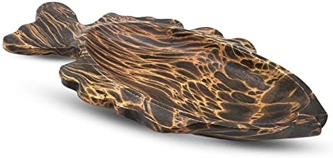 AeraVida Ocean Fish Shaped Natural Brown Wooden Bowl Tray