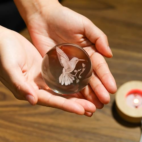 3D Hummingbird Crystal Ball 60mm - Decorative Night Light for Room Birthday Lovers Gifts
