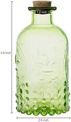 MyGift Vintage Embossed Green Glass Diffuser Bottle Set of 2