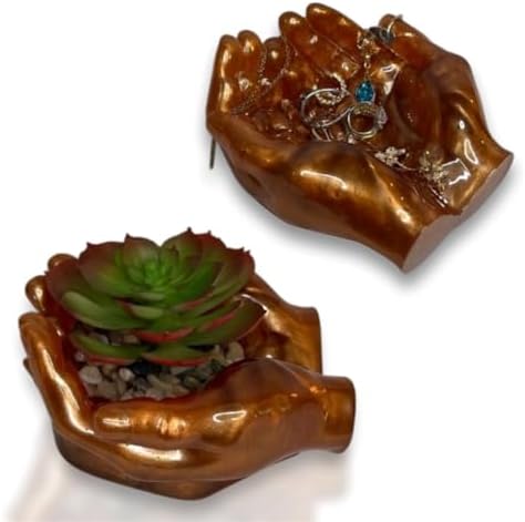 Hand Sculpture Resin Decor in Copper Green White