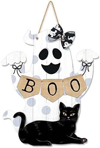 Halloween Boo Decorations Ghost Door Sign Wooden Wreath Outdoor Indoor