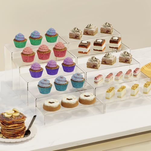 2 Sets 8 Pc Acrylic Risers Display Stand for Retail Desktop Shoe Showcase Jewelry Funko Pop Figures