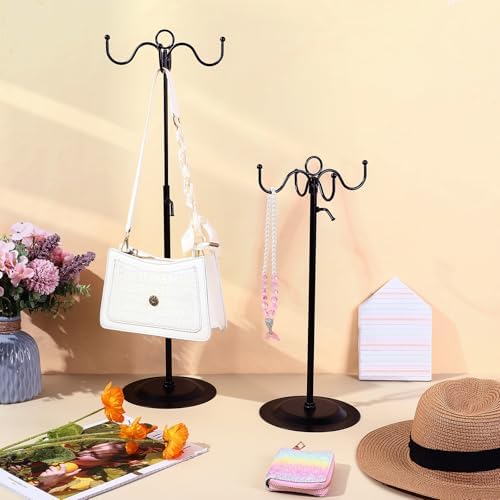 4 Pcs Metal Adjustable Height Purse Display Stand with 4 Hooks Black