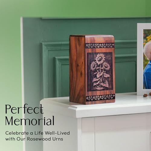 Sunflower Field Keepsake Urn - 5 Inch Wooden Ashes Box