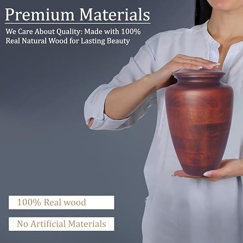ZIYA Large Wooden Cremation Urn for Human Ashes - Rosewood Burial Urn with Velvet Bag