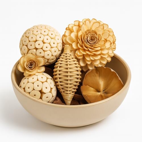 13 Piece Decorative Dried Sola Wood Flowers Bowl Set