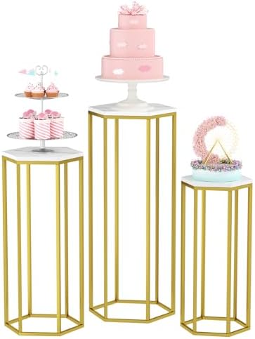 Urban Deco 3PCS Gold Metal Hexagon Pedestal Stand