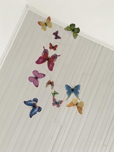 Hanging Butterfly Mobile - 12 Colorful Plastic Butterflies - Kinetic Decor for Baby Room and Home