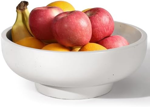 Large Concrete Fruit Bowl - Modern Decorative Centerpiece with Non-Slip Pads LightGray