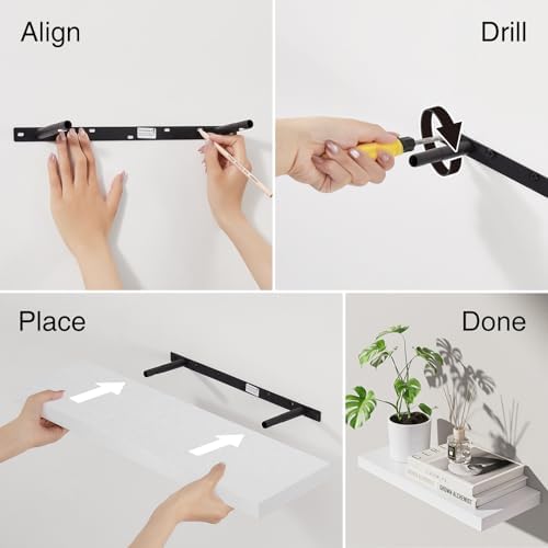 BAYKA Floating Shelves Set of 2 Rustic White Wood Wall Shelves for Home Use