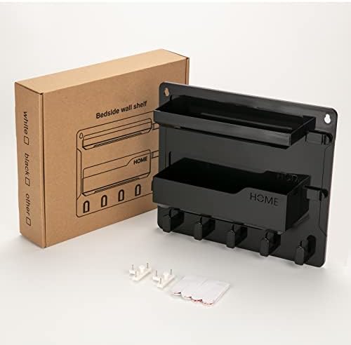 Bedside Wall Mount Shelf Organizer for Phone Remote Glasses Black