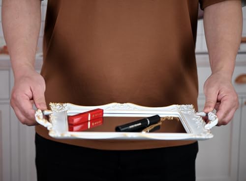 Antique Decorative Gold Framed Square Mirror Tray 95 W x 145 L White