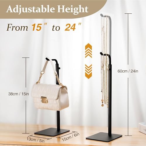 2 Pack Purse Holder Display Stand Adjustable Black Hook for Tabletop Closet Desk Retail Use