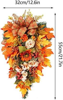 Harvest Teardrop Swag with Peonies and Maple Leaves