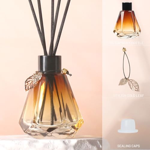 6PCS Diamond Reed Diffuser Set with Gold Leaf Decor