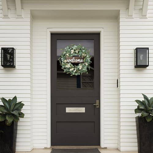 Sggvecsy Green Eucalyptus Wreath with Welcome Sign 20in Decor