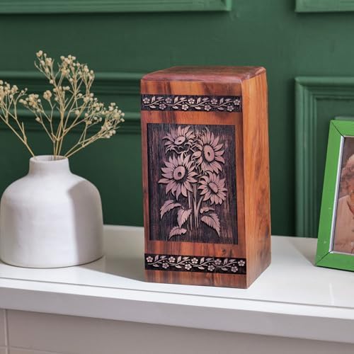 Wooden Sunflower Decorative Urns for Ashes - 5 Inch Keepsake Urns for Mom Dad