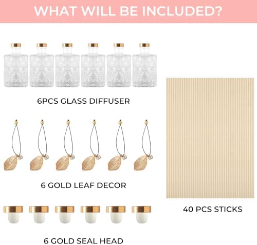 Vintage Glass Diffusers Set of 6 with 40PCS Sticks