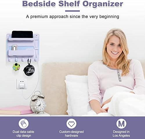 Jumeihui Wall Mount Bedside Shelf Organizer with Hooks and Cable Clips