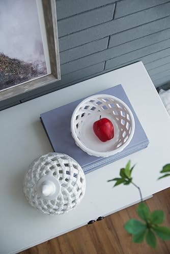 Ceramic Lidded Jar with Lattice Design 95 Inches High