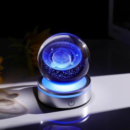 Crystal 3D Saturn Ball Figurine Decor with LED Light
