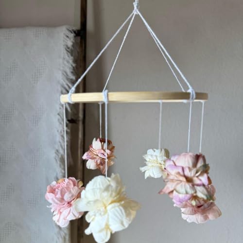 Cute Round Floral Wooden Mobile for Home Decor