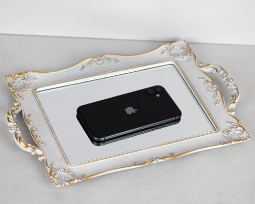 Antique Decorative Gold Framed Square Mirror Tray 95 W x 145 L White