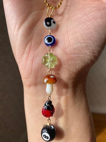 Agromusk Evil Eye Car Hanging Charm with Ladybug and Four-Leaf Clover