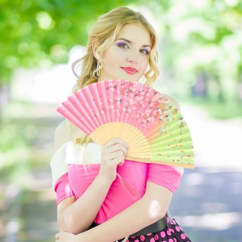 Zonon 4 Pack Handheld Folding Fans with Tassel