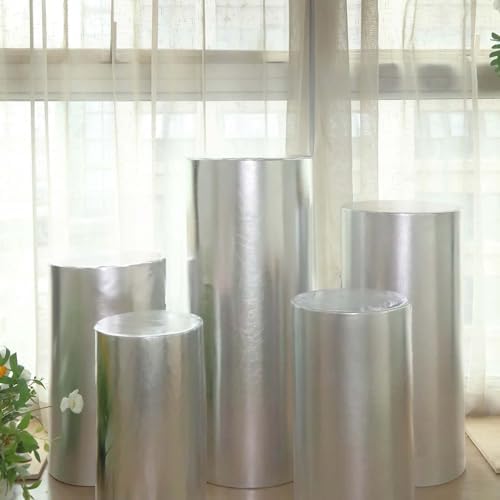 Efavormart Set of 5 Metallic Silver Spandex Cylinder Stand Covers