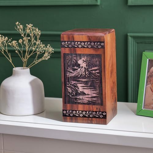 Volcano Eruption Wooden Urn for Adult Ashes