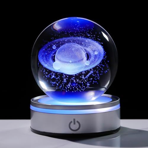 Crystal 3D Saturn Ball Figurine Decor with LED Light