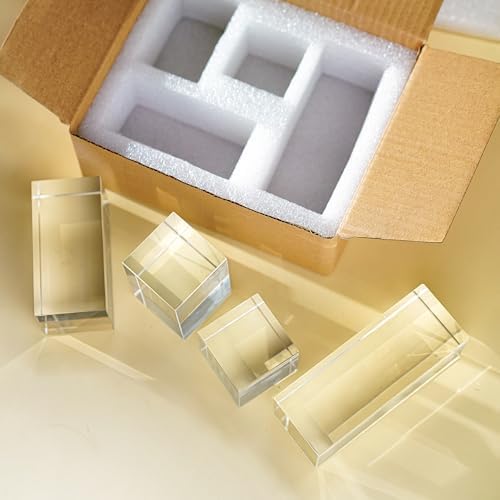 ZEERSHEE 4pcs Clear Glass Display Blocks for Collectibles Art Crafts