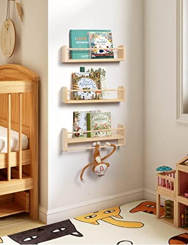 Maxpeuvon Set of 3 Floating Wall Bookshelves Natural Wood