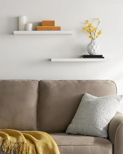 BAYKA Floating Shelves Set of 2 Rustic White Wood Wall Shelves for Home Use