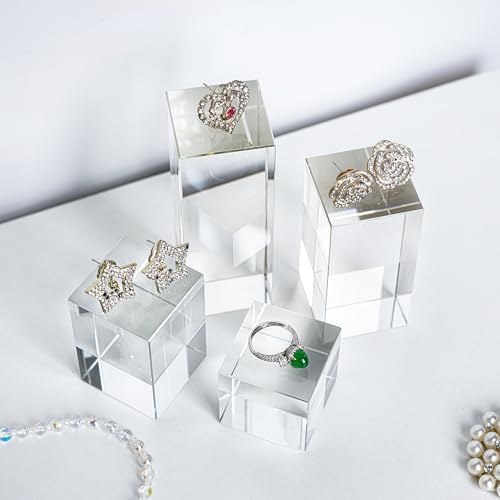 ZEERSHEE 4pcs Clear Glass Display Blocks for Collectibles Art Crafts