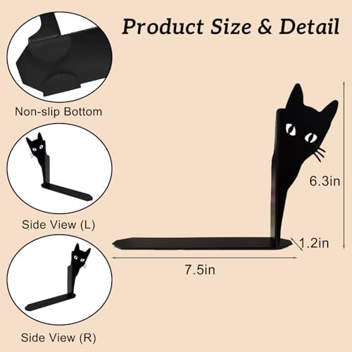 Peeping Cat Metal Bookends for Shelves