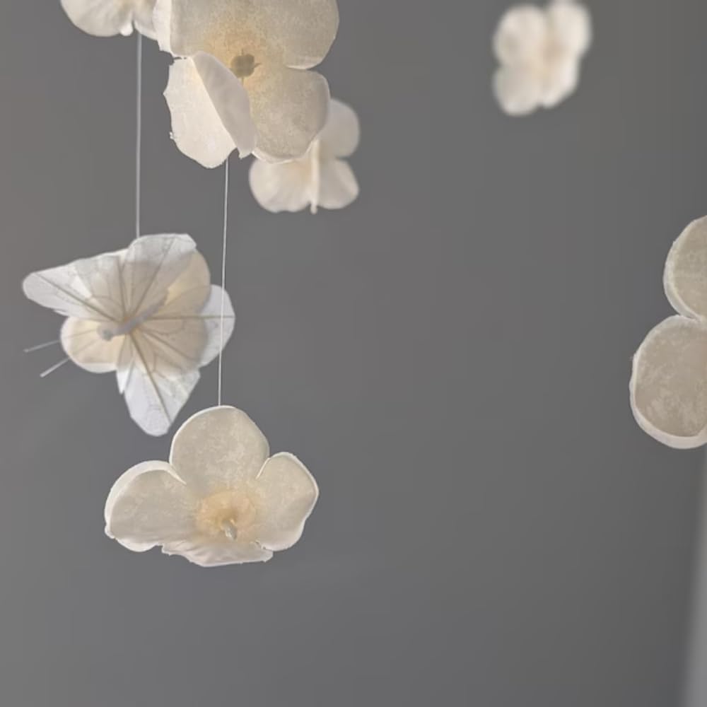 Modern Cream Floral Butterfly Mobile for Home Decor
