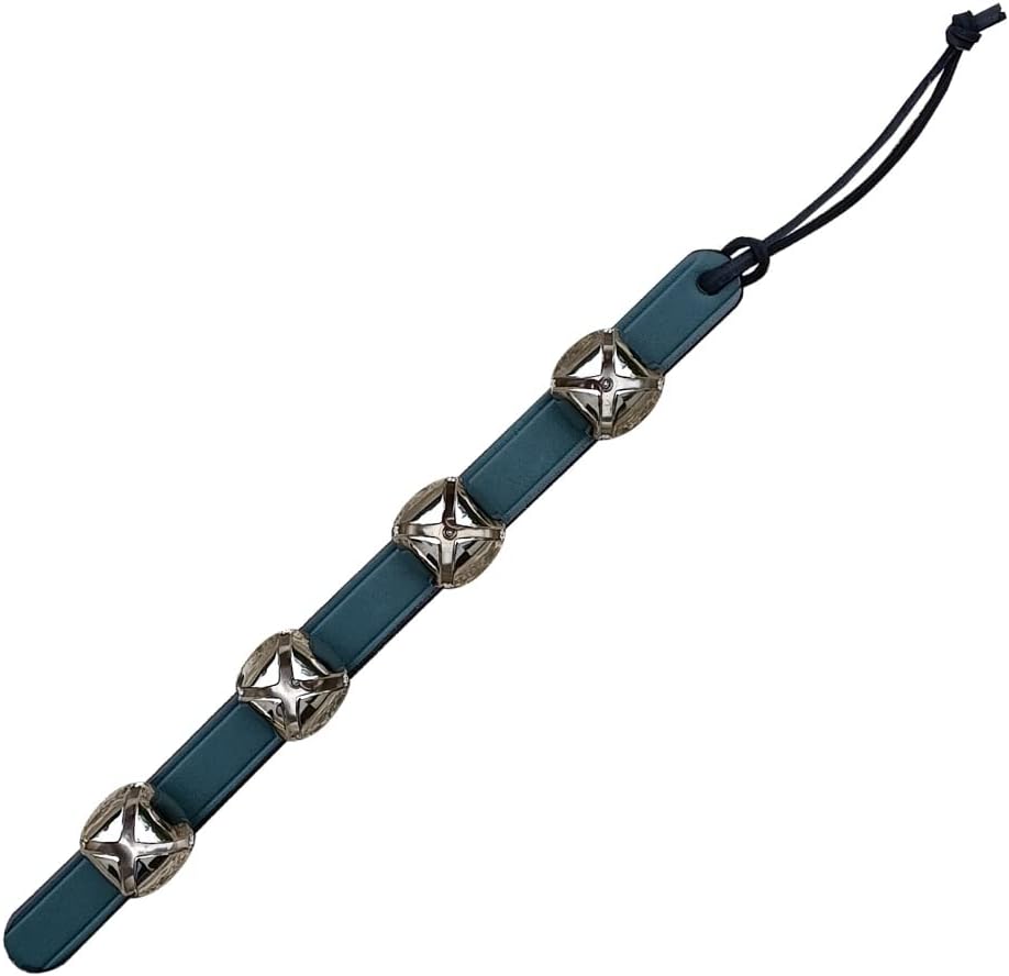RRD Hanging Sleigh Bells for Door - Silver Christmas Bell with Green Leather Strap