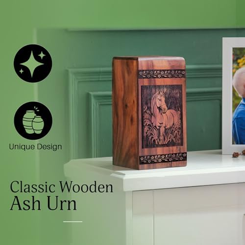 KARYLIZ Horse Miniature Wooden Urn for Ashes - 8 Inch