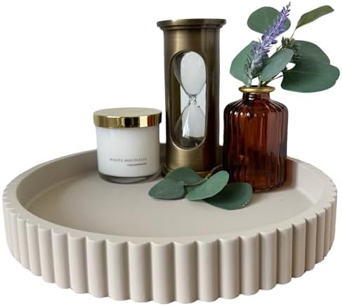 OAKOA Concrete Round Decorative Tray for Coffee Table
