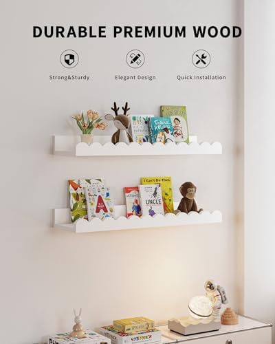 Shario 4-Pack White Floating Book Shelves for Kids Room