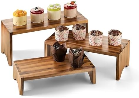 Tidita Acacia Wood Risers Display Stand Set of 3