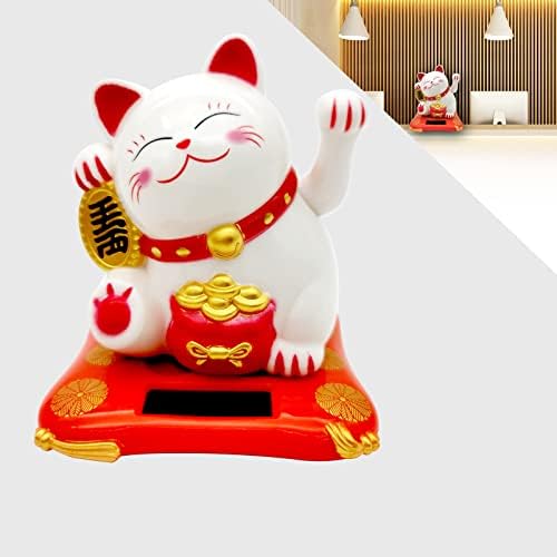 KOXXUD Lucky Cat Waving Arm Statue 295 Inch White 1PCS