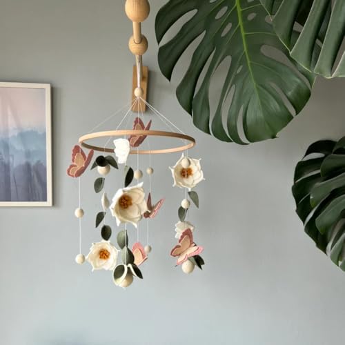 Whimsical Butterfly Mobile 74 Inch Green Floral Hanging Decor