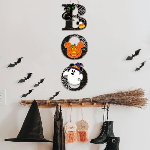 Halloween BOO Mouse Door Sign Decorations with Black Cat Pumpkin Ghost