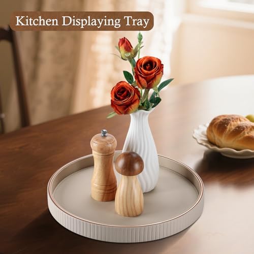 GORESE Round Decorative Tray 12 PU Leather Serving Tray for Coffee Table and Home Decor