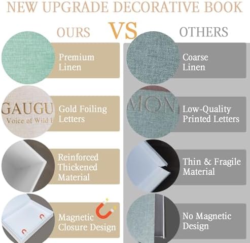 Decorative Books for Home Decor Set of 2 Linen Faux Book Storage Boxes with Wooden Bead Tassel