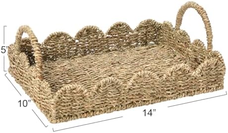 Household Essentials Handwoven Tray with Handles and Scalloped Edge