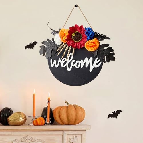 Belupai Halloween Door Sign Wooden Wreath